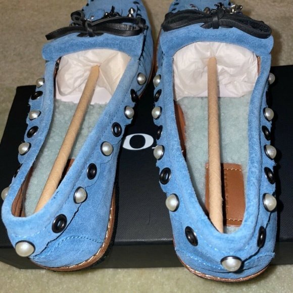 NEW COACH Roccasin Slipon Sued Chambray Flats - Picture 3 of 9